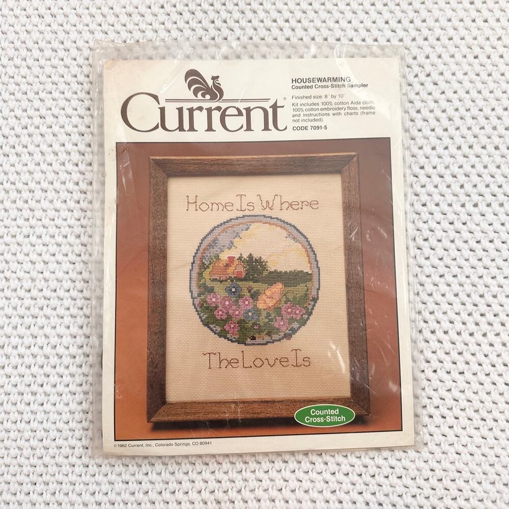 Current Vintage NOS 1982 Housewarming Home is Where the Love Is Cross Stitch Kit